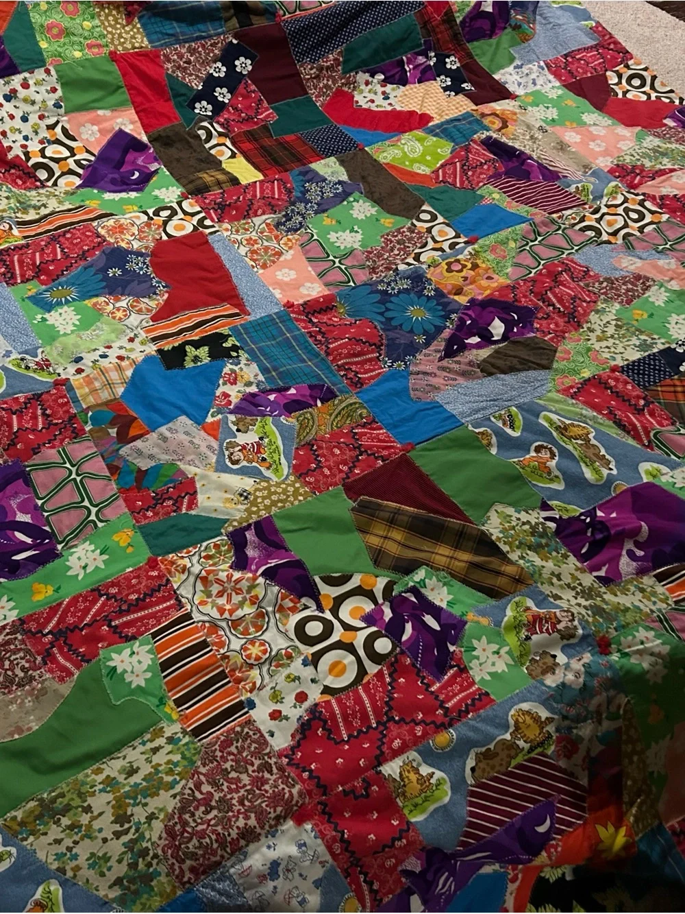Vintage Patchwork Quilted Bedspread - Multicolor